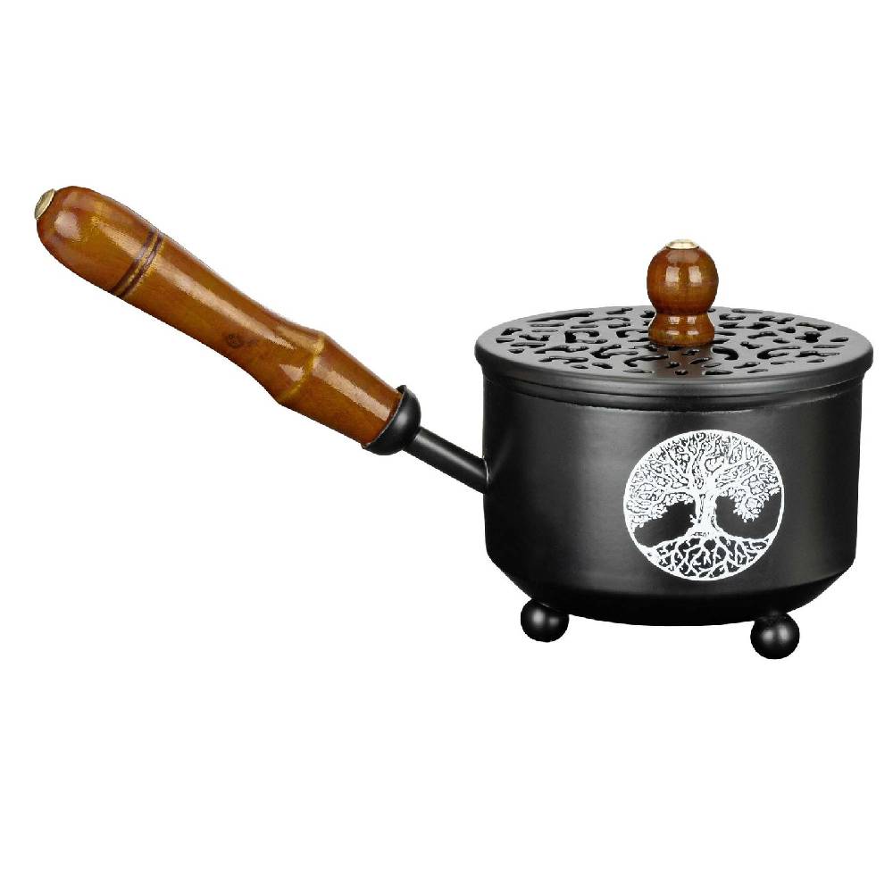 Kunst Und Magie Räucherpfanne Aus Metall In Schwarz Räuchergefäß Weihrauch-Aromatherapie-Brenner Lebensbaum