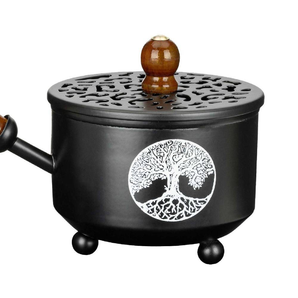 Kunst Und Magie Räucherpfanne Aus Metall In Schwarz Räuchergefäß Weihrauch-Aromatherapie-Brenner Lebensbaum