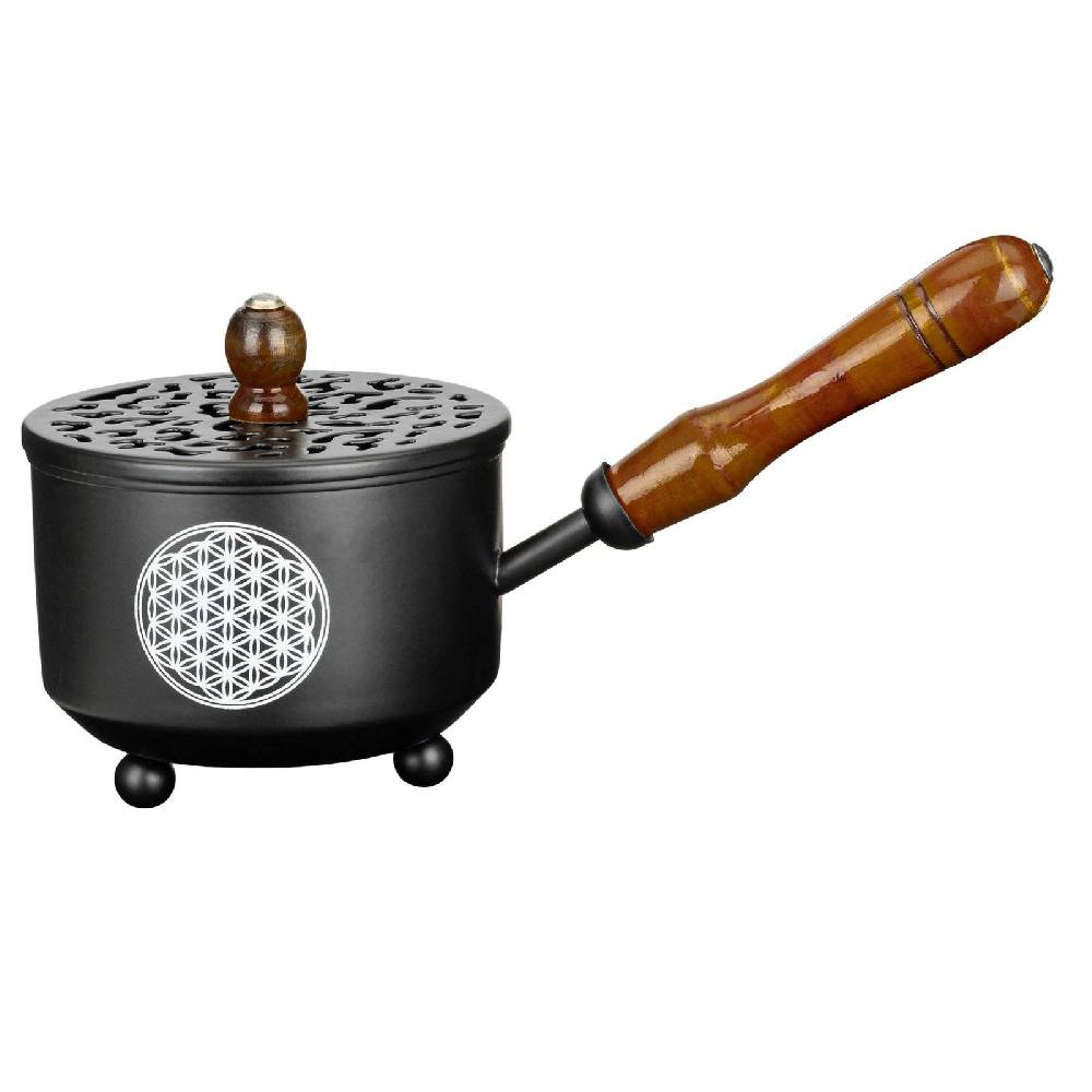 Kunst Und Magie Räucherpfanne aus Metall in schwarz Räuchergefäß Weihrauch-Aromatherapie-Brenner
