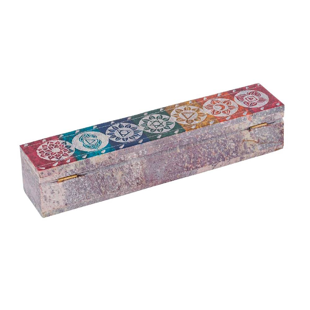 Kunst Und Magie Räucherstäbchenhalter - 7 Chakra Dose Box für Räucherstäbchen Speckstein Box