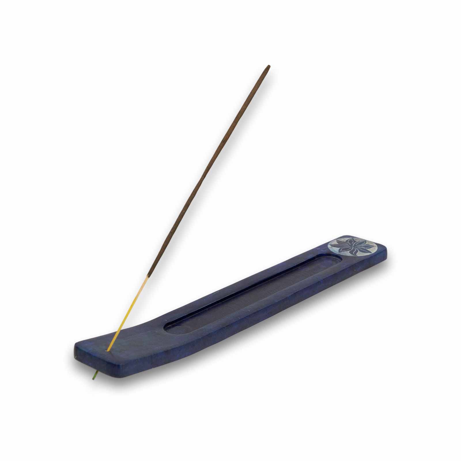 Kunst Und Magie Räucherstäbchenhalter Flower Aus Speckstein Aus Mit Gravur Halter Blau