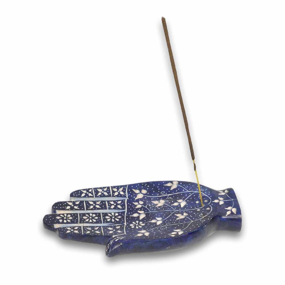 Kunst Und Magie Räucherstäbchenhalter Raücherschale Hamsa Hand Der Fatima Briefbeschwerer Speckstein Deko Ca.16cm Blau