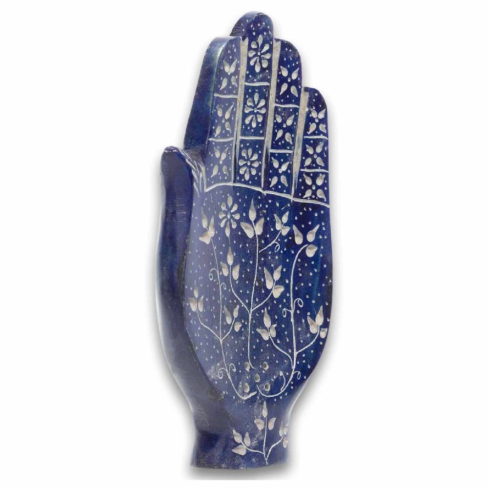 Kunst Und Magie Räucherstäbchenhalter Raücherschale Hamsa Hand Der Fatima Briefbeschwerer Speckstein Deko Ca.16cm Blau