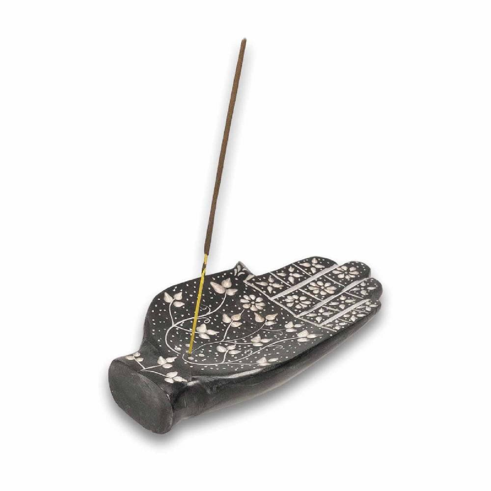 Kunst Und Magie Räucherstäbchenhalter Raücherschale Hamsa Hand Der Fatima Briefbeschwerer Speckstein Deko Ca.16cm Black