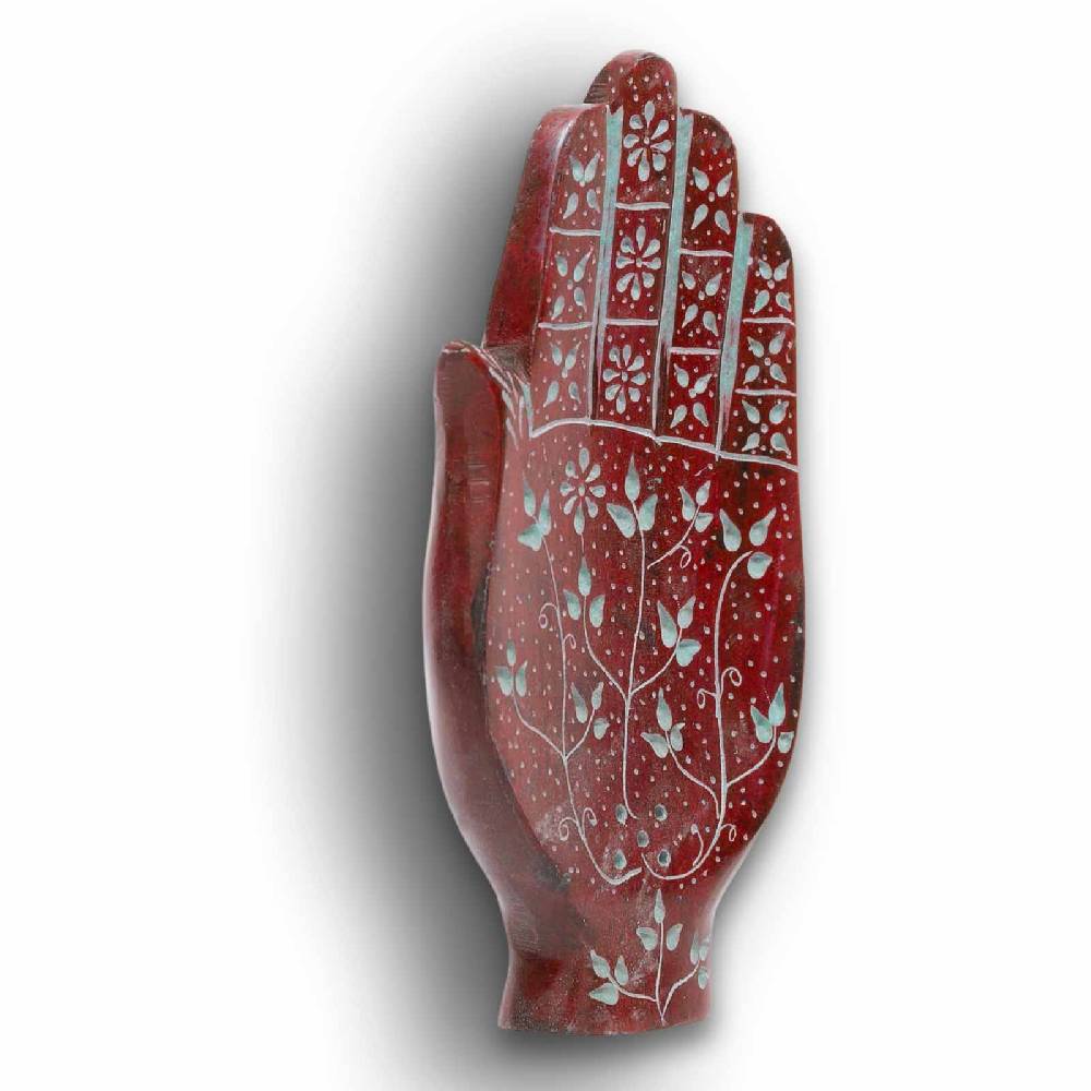 Kunst Und Magie Räucherstäbchenhalter Raücherschale Hamsa Hand Der Fatima Briefbeschwerer Speckstein Deko Ca.16cm Bordeaux