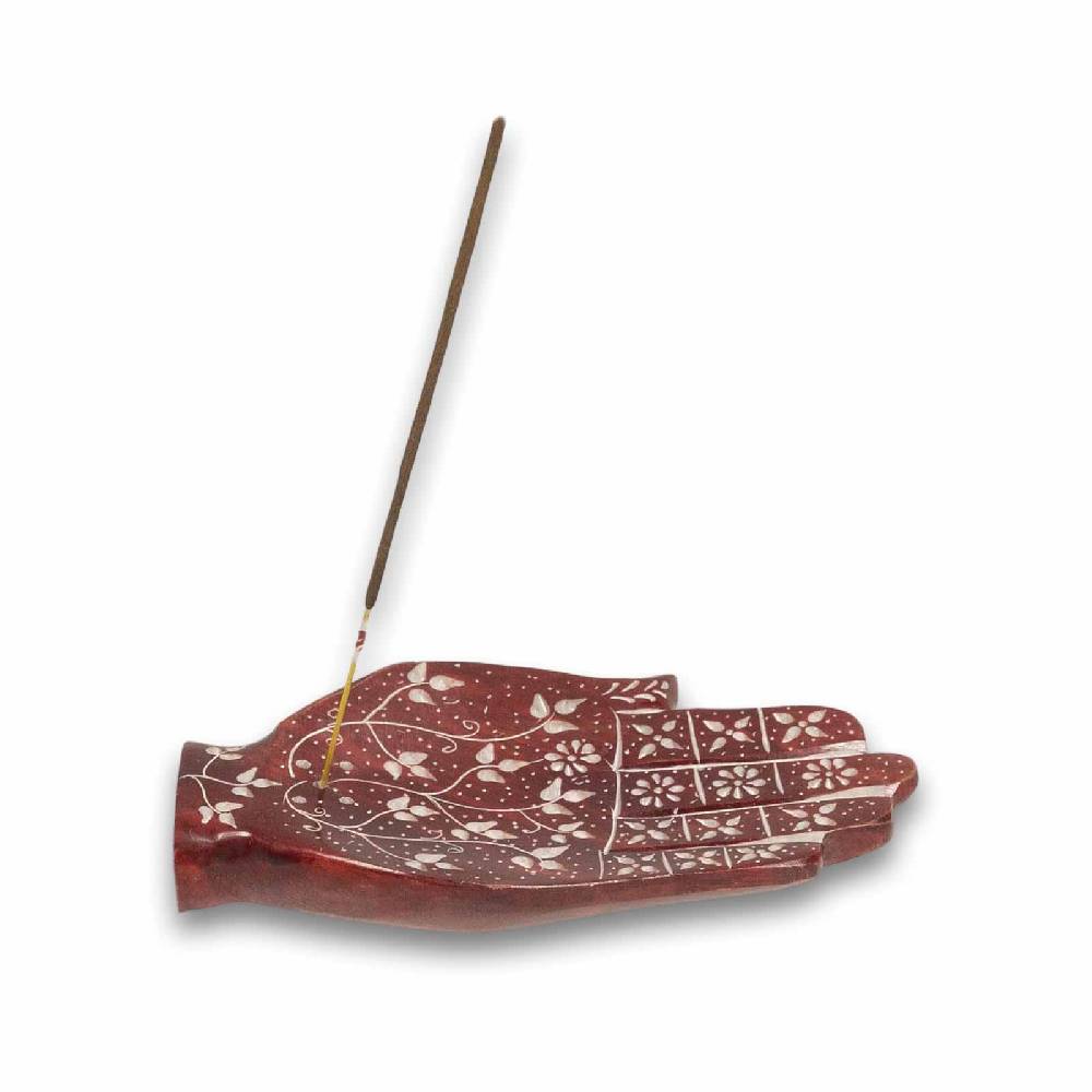 Kunst Und Magie Räucherstäbchenhalter Raücherschale Hamsa Hand Der Fatima Briefbeschwerer Speckstein Deko Ca.16cm Bordeaux