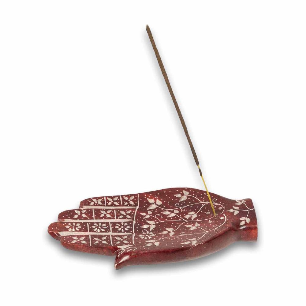 Kunst Und Magie Räucherstäbchenhalter Raücherschale Hamsa Hand Der Fatima Briefbeschwerer Speckstein Deko Ca.16cm Bordeaux