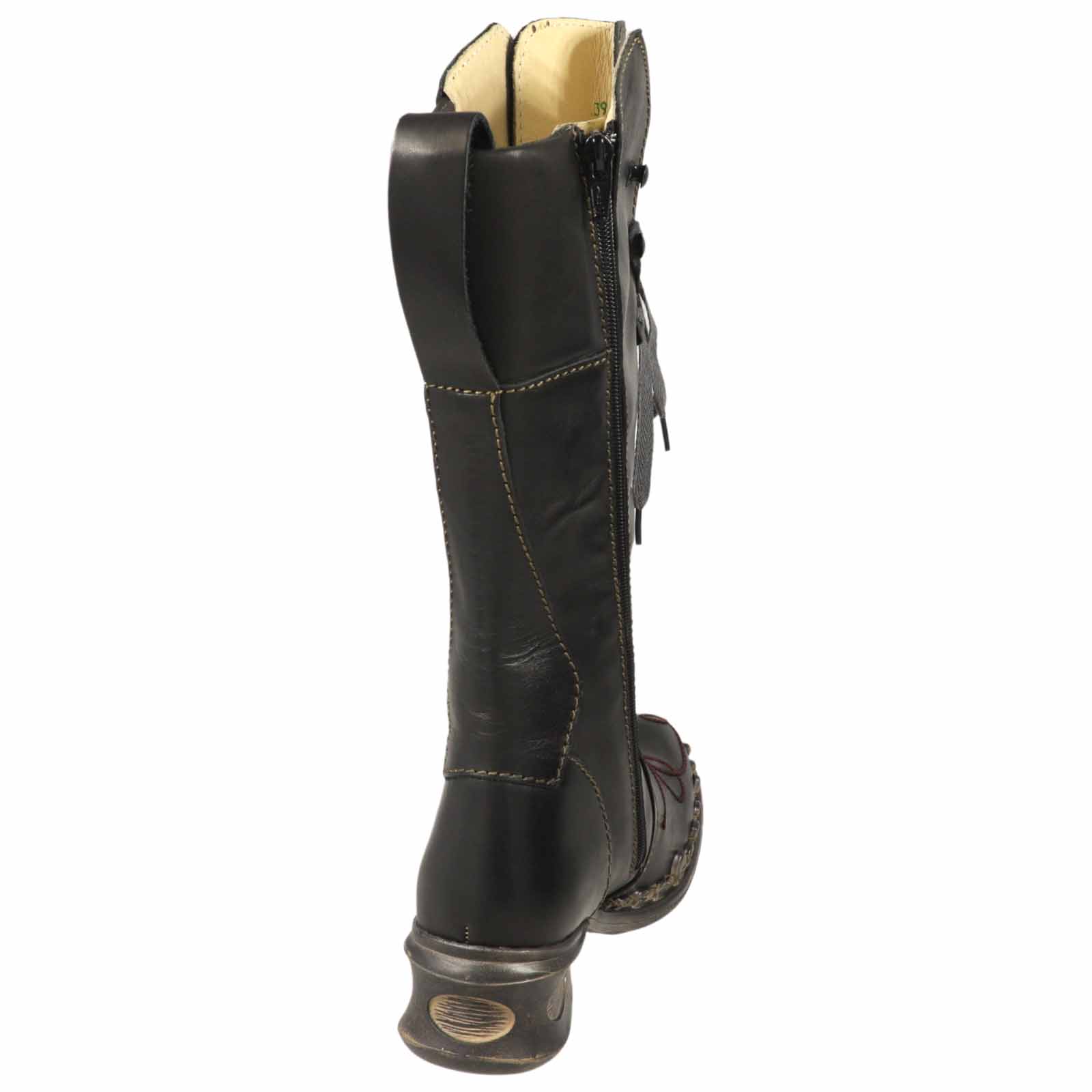 Kunst Und Magie Rovers Schwarzer Damen Stiefel Mit Ziernähten 42019 Crust Costa Boho