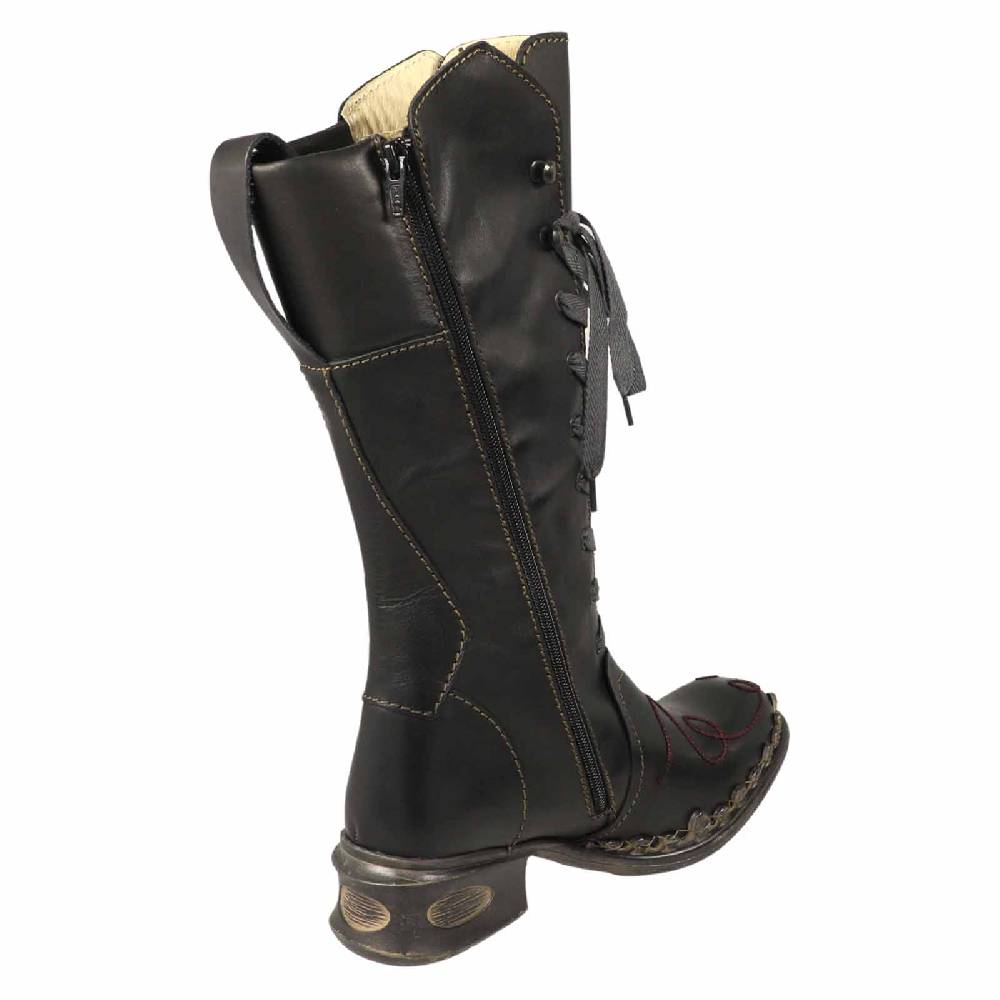 Kunst Und Magie Rovers Schwarzer Damen Stiefel Mit Ziernähten 42019 Crust Costa Boho