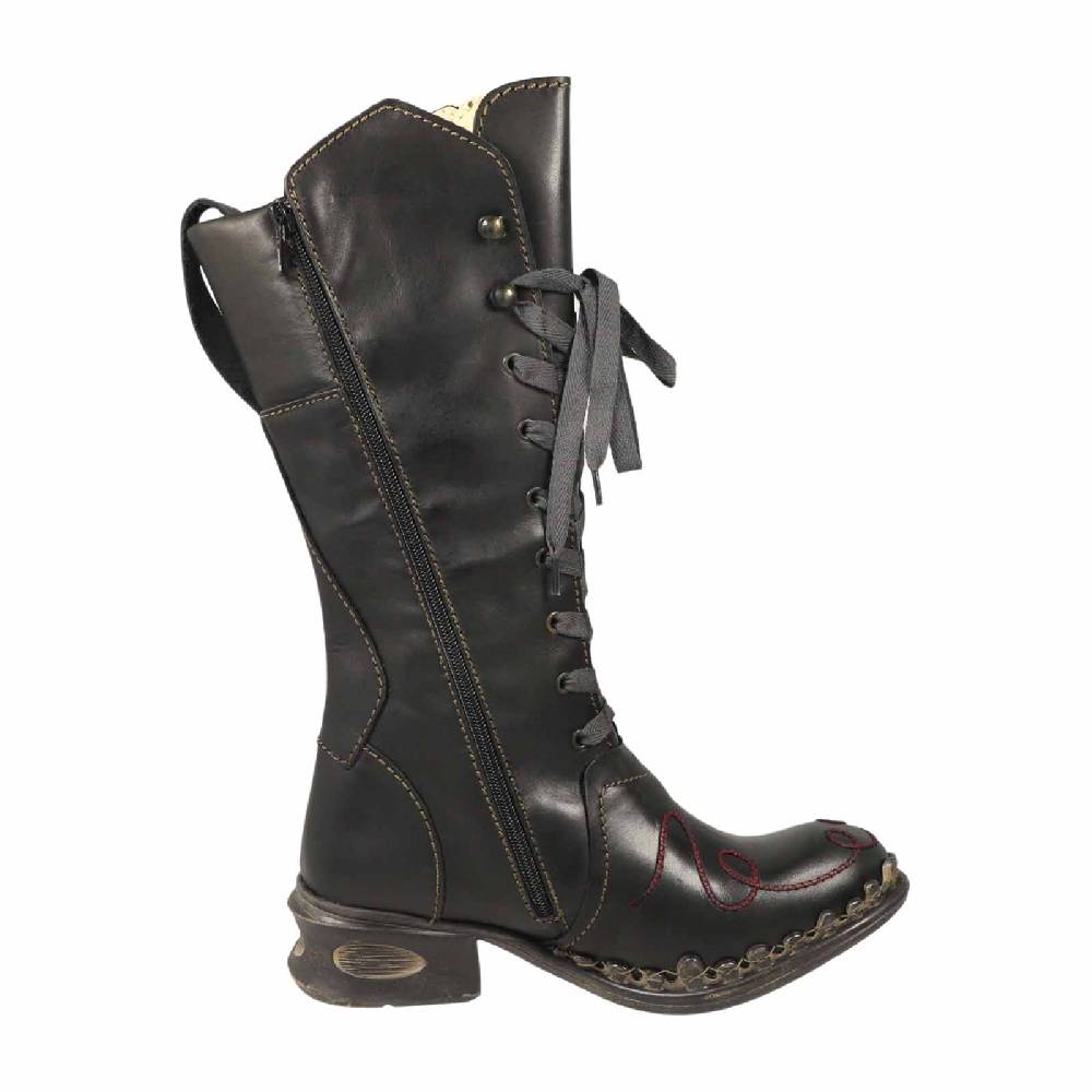 Kunst Und Magie Rovers Schwarzer Damen Stiefel Mit Ziernähten 42019 Crust Costa Boho