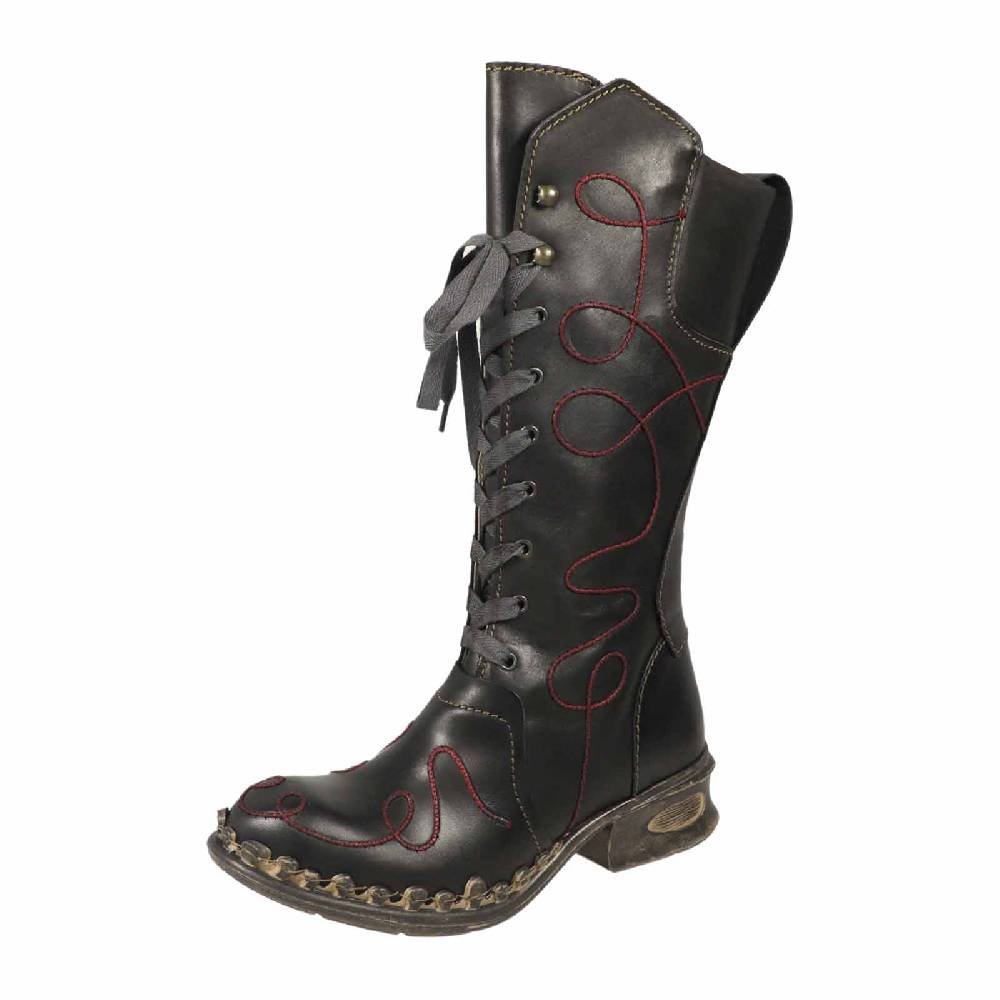 Kunst Und Magie Rovers Schwarzer Damen Stiefel mit Ziernähten 42019 Crust Costa Boho