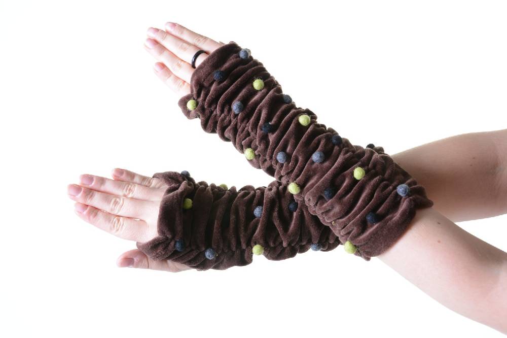 Kunst Und Magie Samt Armstulpen Stulpen Handwärmer Mit Lustigen Filzkugeln In Tollen Farben