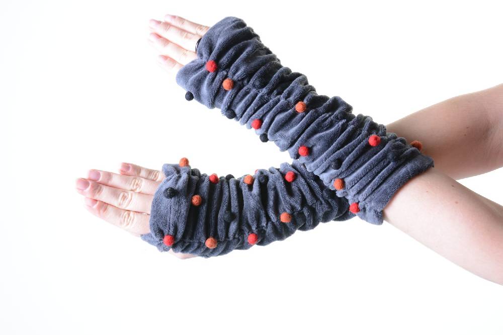 Kunst Und Magie Samt Armstulpen Stulpen Handwärmer Mit Lustigen Filzkugeln In Tollen Farben