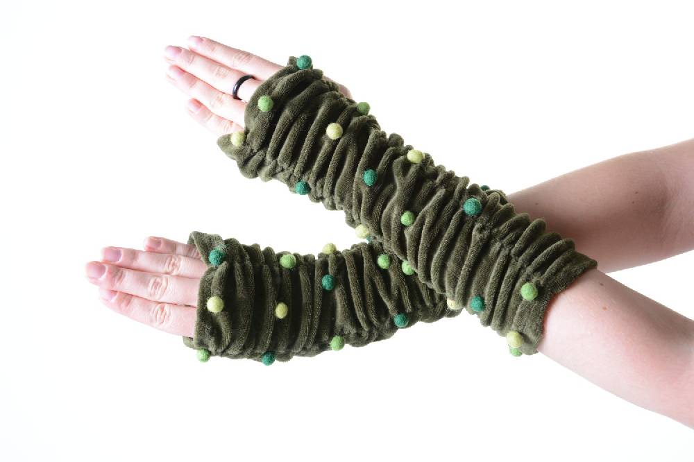 Kunst Und Magie Samt Armstulpen Stulpen Handwärmer Mit Lustigen Filzkugeln In Tollen Farben