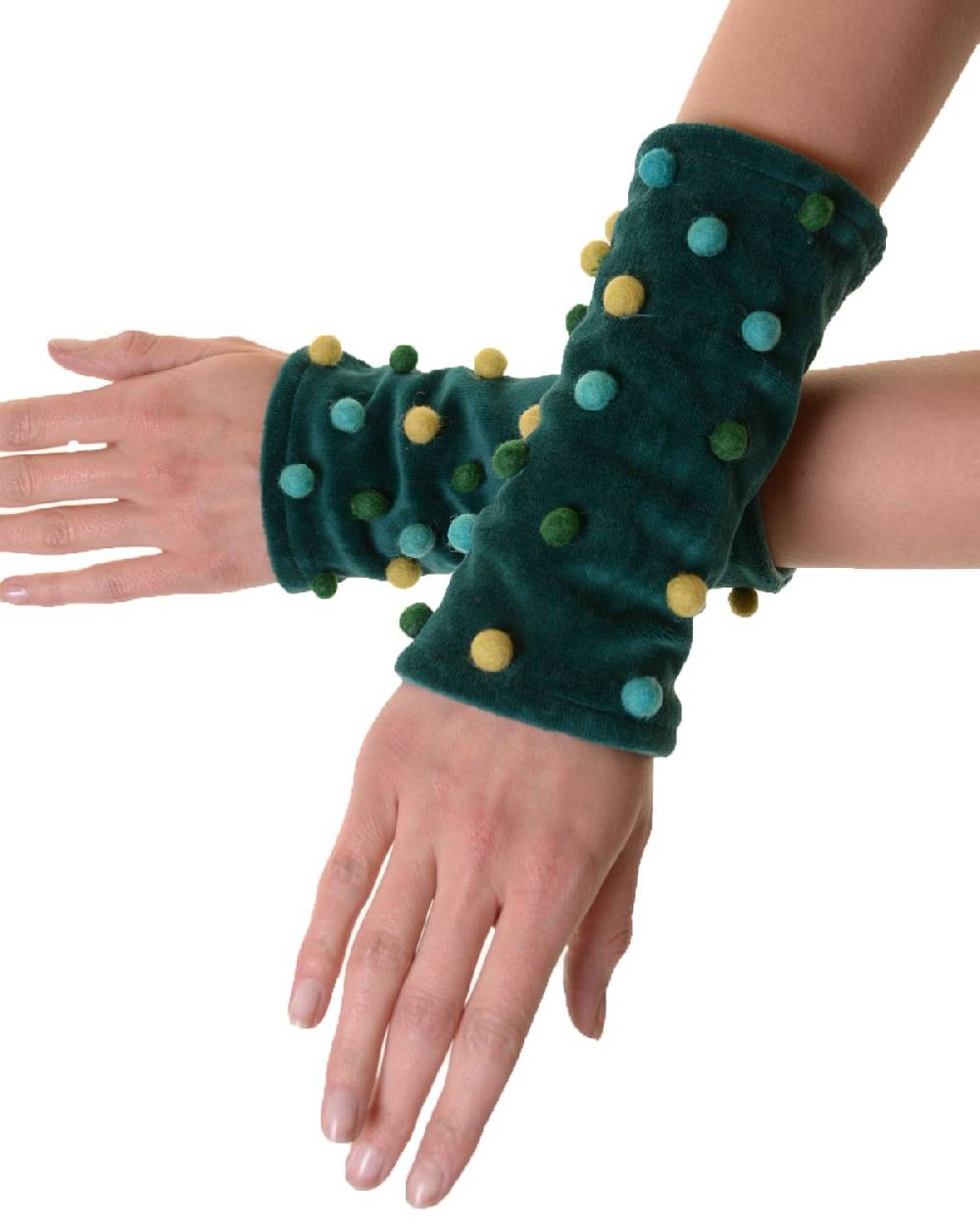 Kunst Und Magie Samt Armstulpen Stulpen Handwärmer mit lustigen Filzkugeln