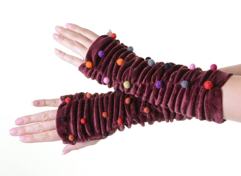 Kunst Und Magie Samt Armstulpen Stulpen Handwärmer mit lustigen Filzkugeln in tollen Farben