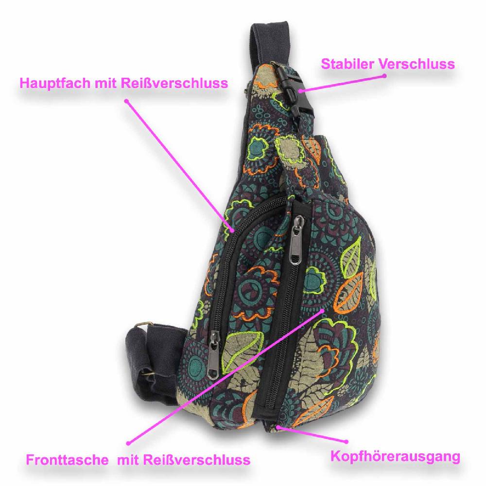 Kunst Und Magie Slingbag Brusttasche Hippie Goa Bodybag Schultertasche Rucksack Bunt S
