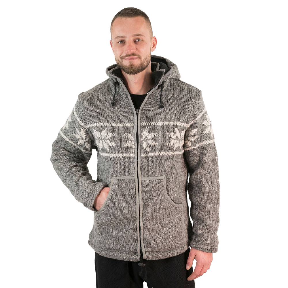 Kunst Und Magie Snowboard Strickjacke Nordisch Wolljacke mit Fleecefutter und abnehmbarer Kapuze