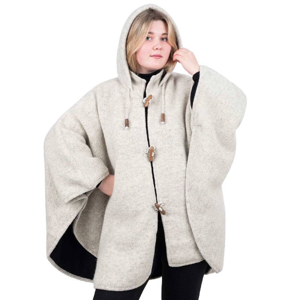 Kunst Und Magie Strick Poncho mit Kapuze Umhang Cape Strickjacke Wolle Jacke mit Kapuze Winter Mantel