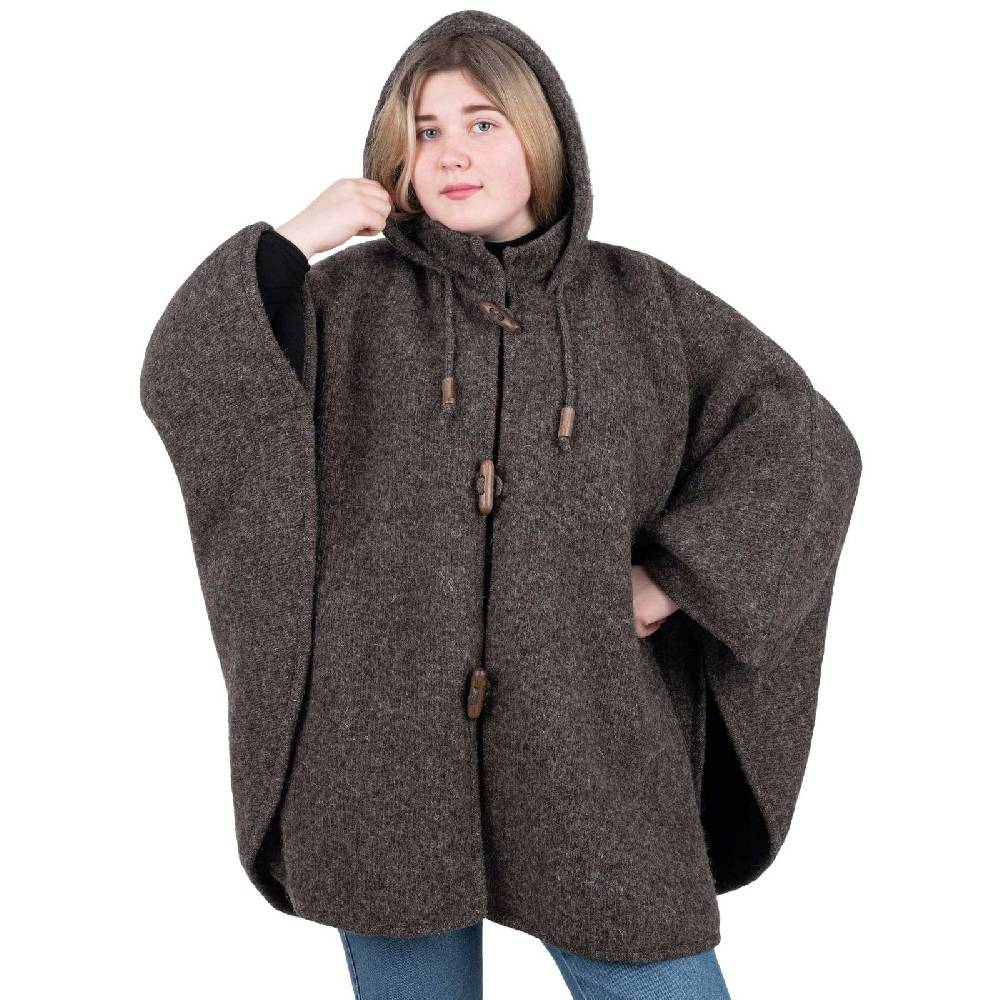 Kunst Und Magie Strick Poncho mit Kapuze Umhang Cape Strickjacke Wolle Jacke mit Kapuze Winter Mantel