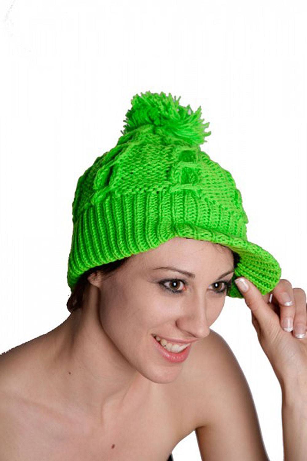 Kunst Und Magie Strick Schirmmütze aus Wolle mit Fleecefutter Grün