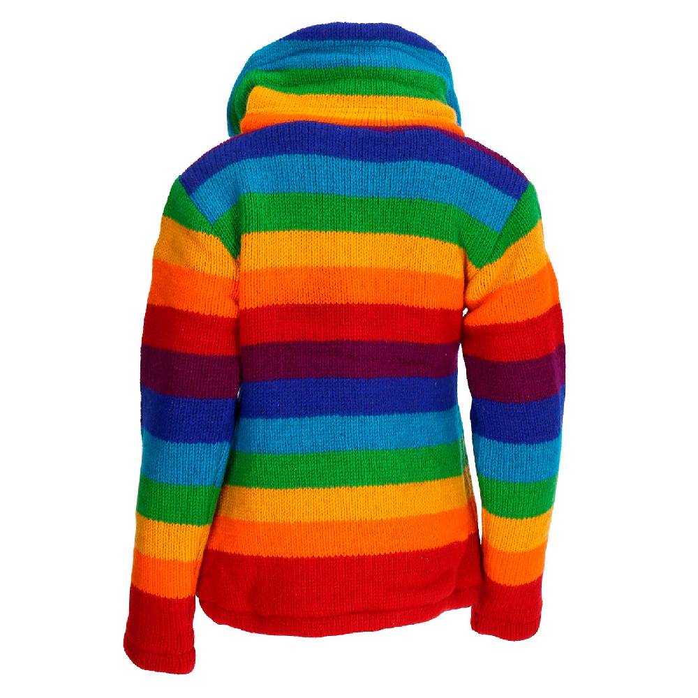 Kunst Und Magie Strickjacke Goa Wolle Bunte Regenbogen Jacke Fleecefutter Hochkragen Unisex Fair