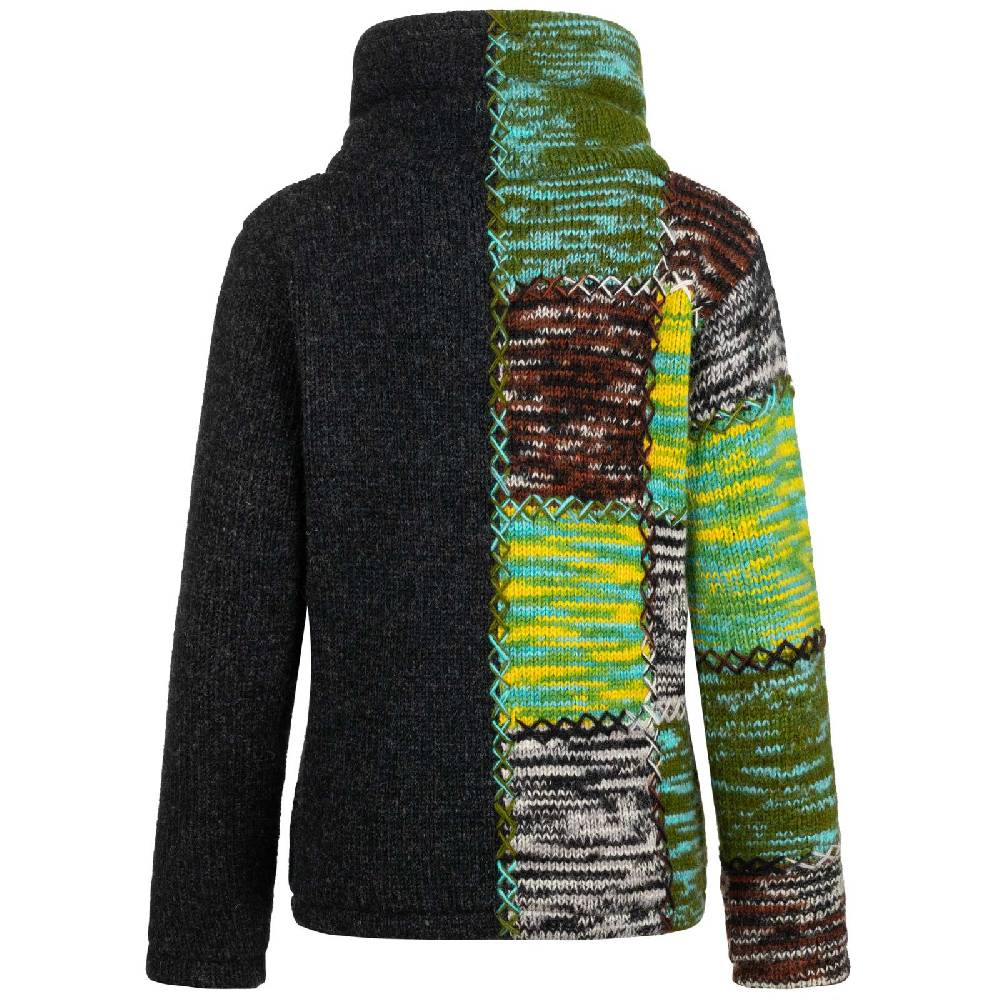 Kunst Und Magie Strickjacke Schurwolle Goa Winterjacke Wolle Jacke Thermo-Hoch Kragen Futter Unisex
