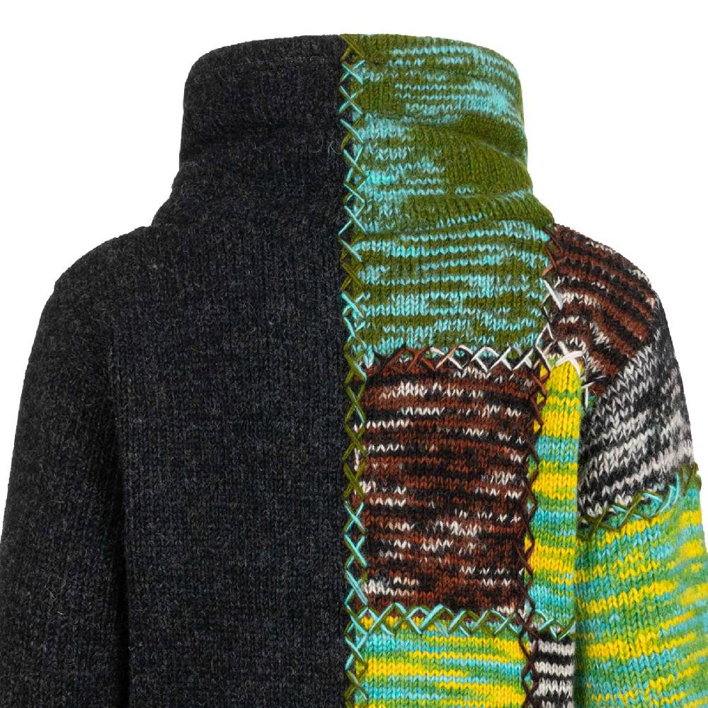Kunst Und Magie Strickjacke Schurwolle Goa Winterjacke Wolle Jacke Thermo-Hoch Kragen Futter Unisex