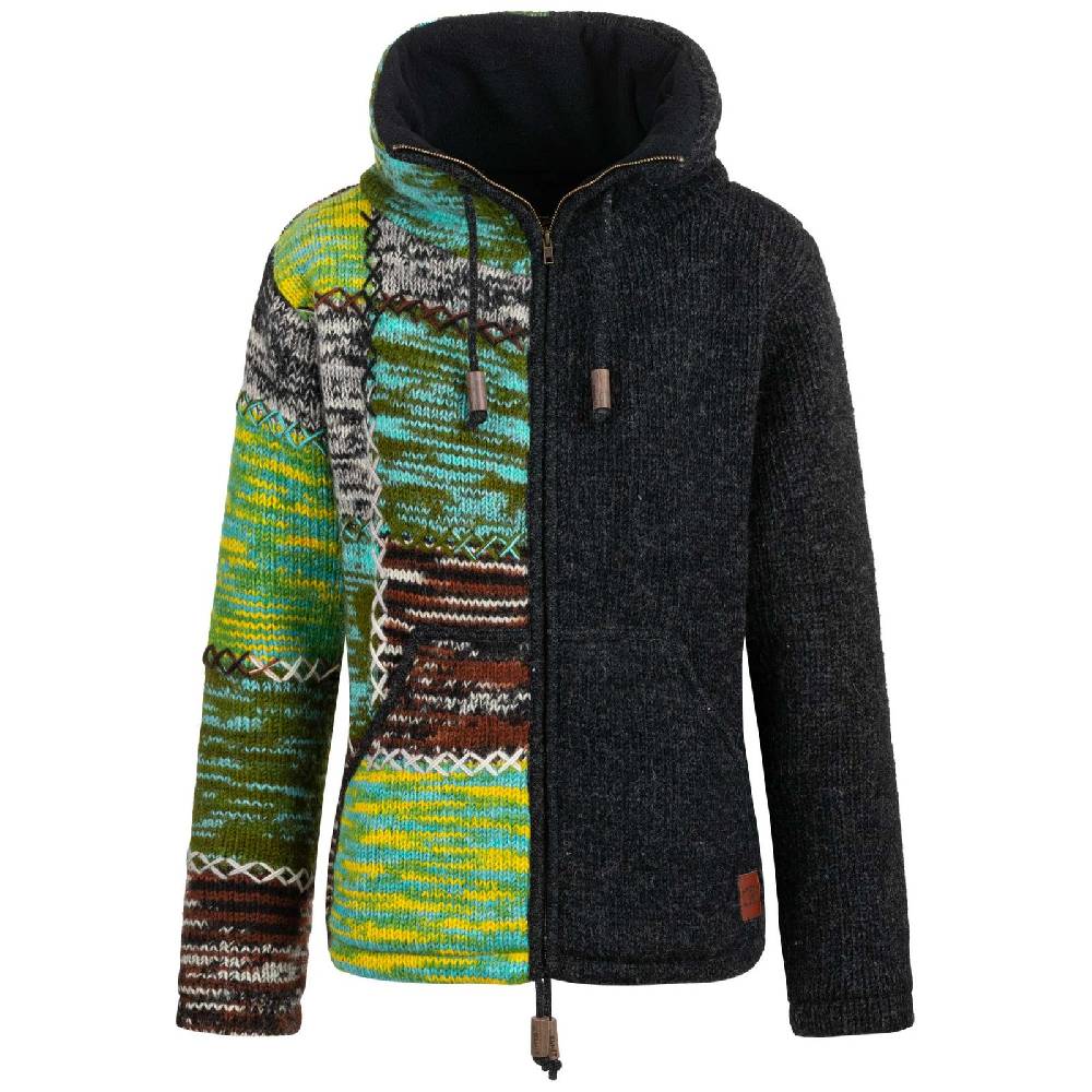 Kunst Und Magie Strickjacke Schurwolle Goa Winterjacke Wolle Jacke Thermo-Hoch Kragen Futter Unisex