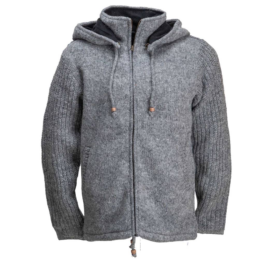 Kunst Und Magie Strickjacke Schurwolle Klassich Nordisch Wolle Jacke Mit Kapuze Kragen Futter Unisex Grau