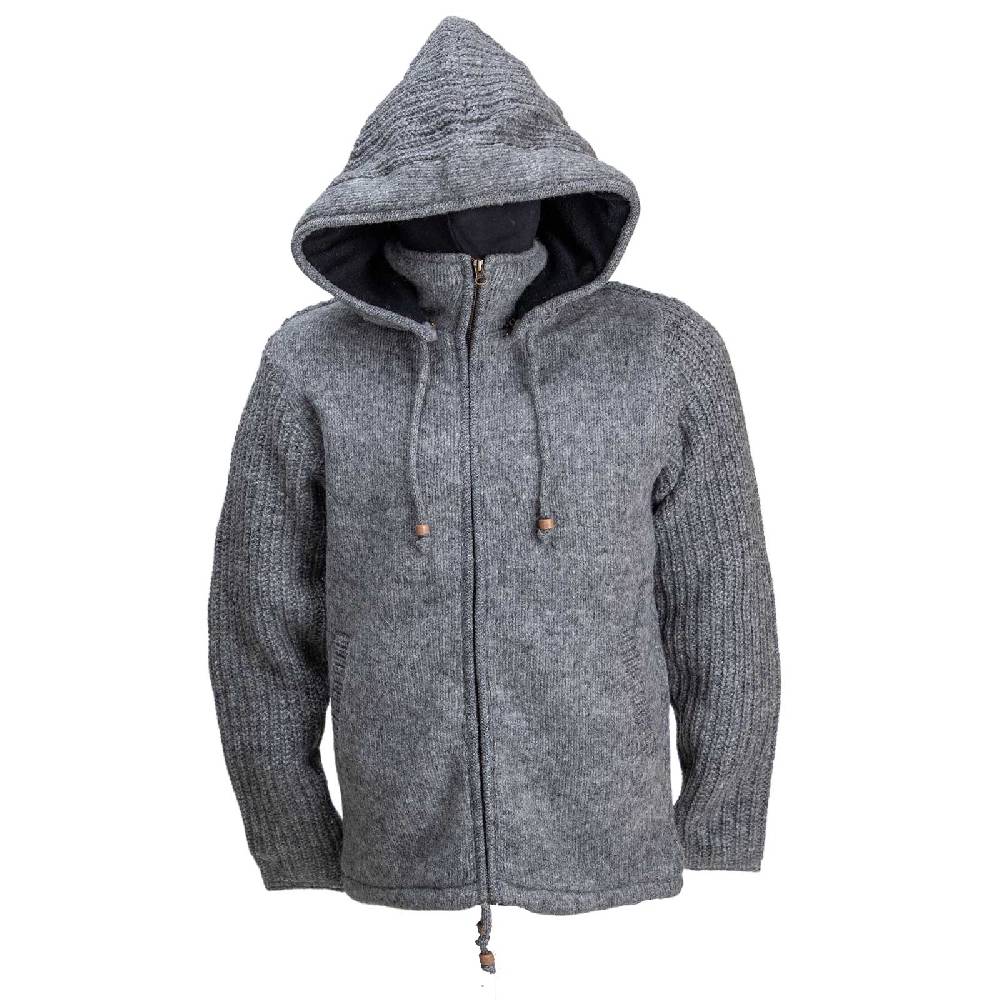 Kunst Und Magie Strickjacke Schurwolle Klassich Nordisch Wolle Jacke Mit Kapuze Kragen Futter Unisex Grau