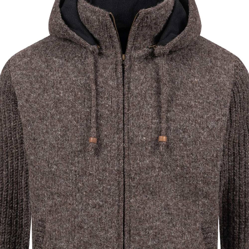 Kunst Und Magie Strickjacke Schurwolle Klassich Nordisch Wolle Jacke Mit Kapuze Kragen Futter Unisex Braun