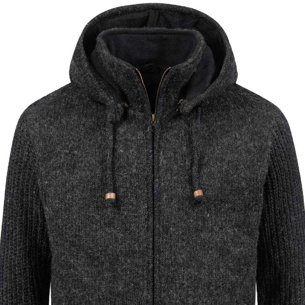 Kunst Und Magie Strickjacke Schurwolle Klassich Nordisch Wolle Jacke Mit Kapuze Kragen Futter Unisex Schwarz