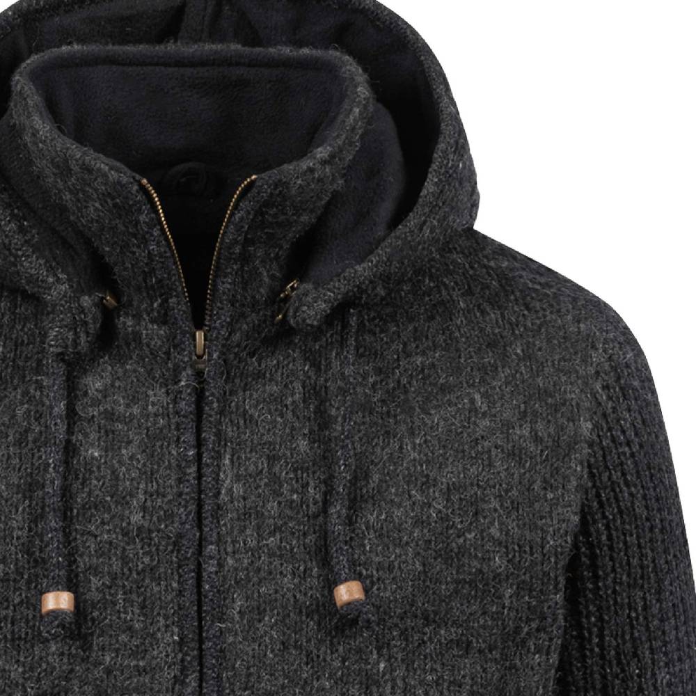 Kunst Und Magie Strickjacke Schurwolle Klassich Nordisch Wolle Jacke Mit Kapuze Kragen Futter Unisex Schwarz