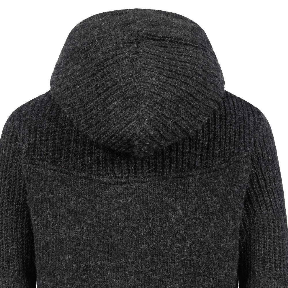 Kunst Und Magie Strickjacke Schurwolle Klassich Nordisch Wolle Jacke Mit Kapuze Kragen Futter Unisex Schwarz