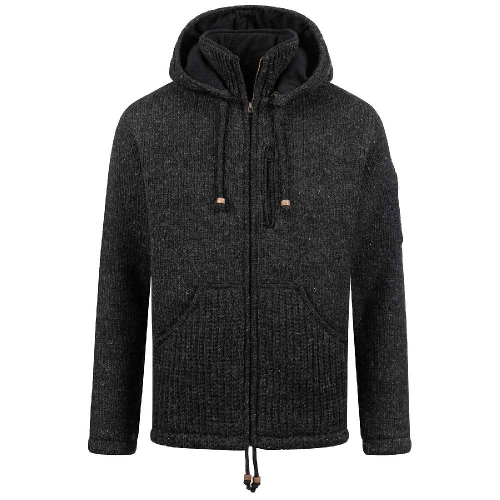 Kunst Und Magie Strickjacke Schurwolle Klassich Nordisch Wolle Jacke mit Kapuze Kragen Futter Unisex