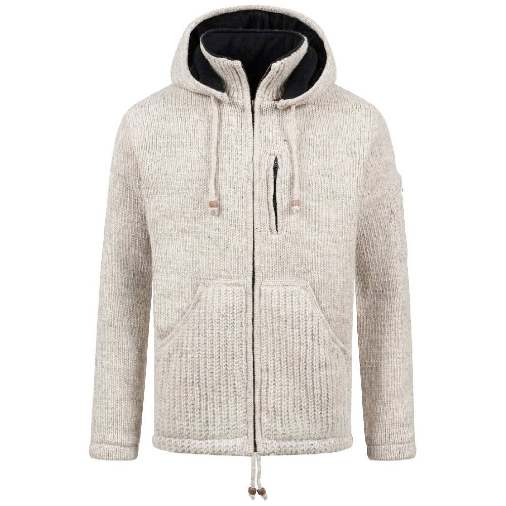 Kunst Und Magie Strickjacke Schurwolle Klassich Nordisch Wolle Jacke mit Kapuze Kragen Futter Unisex