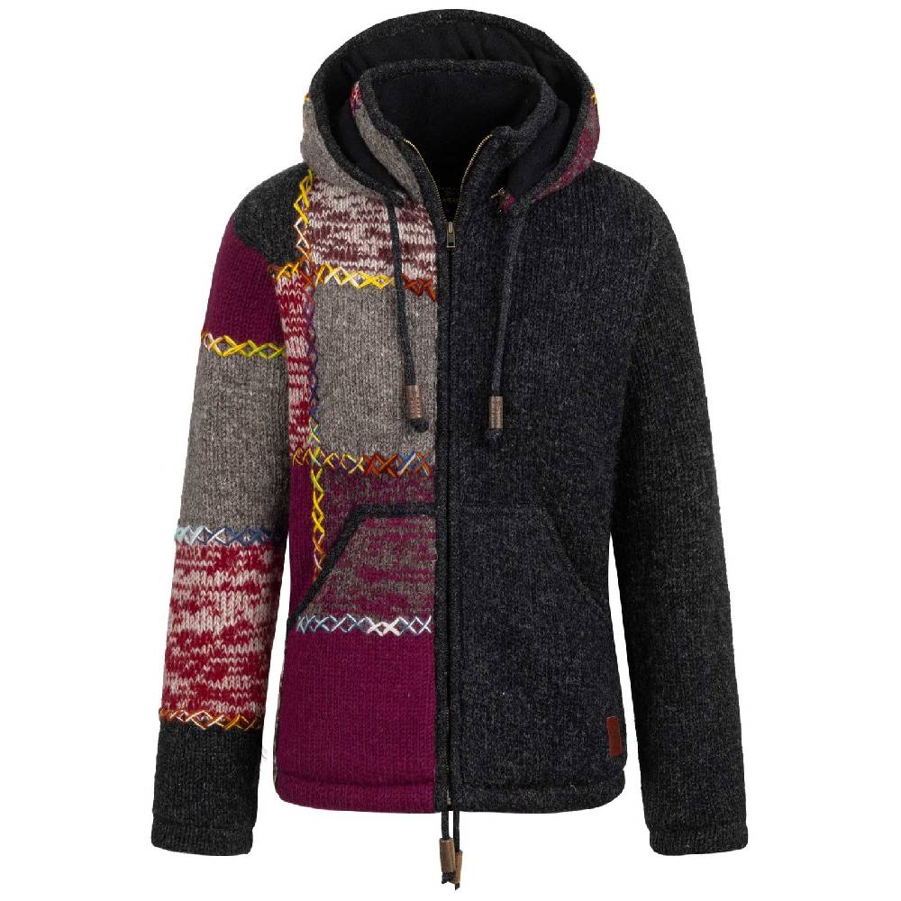 Kunst Und Magie Strickjacke Schurwolle Klassich Nordisch Wolle Jacke Winterjacke mit Hochkragen Kapuze Ying Yang