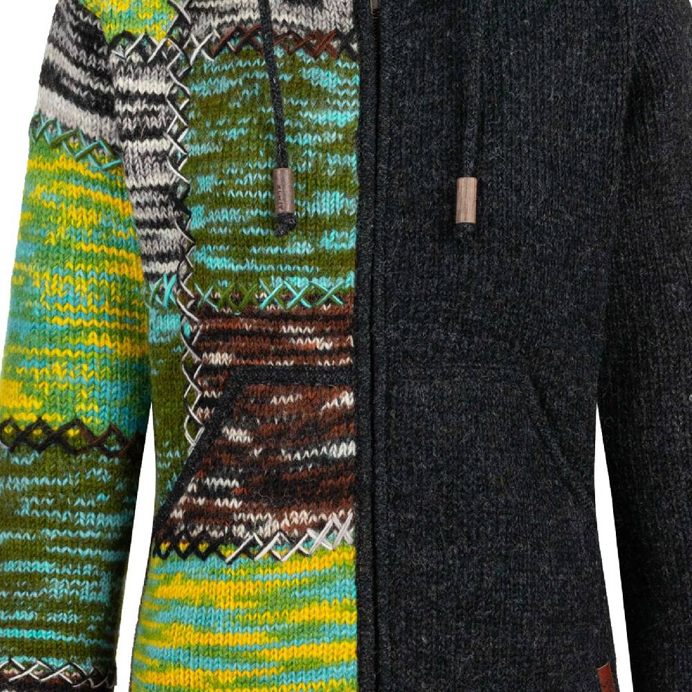 Kunst Und Magie Strickjacke Schurwolle Klassich Nordisch Wolle Jacke Winterjacke Mit Hochkragen Kapuze Ying Yang