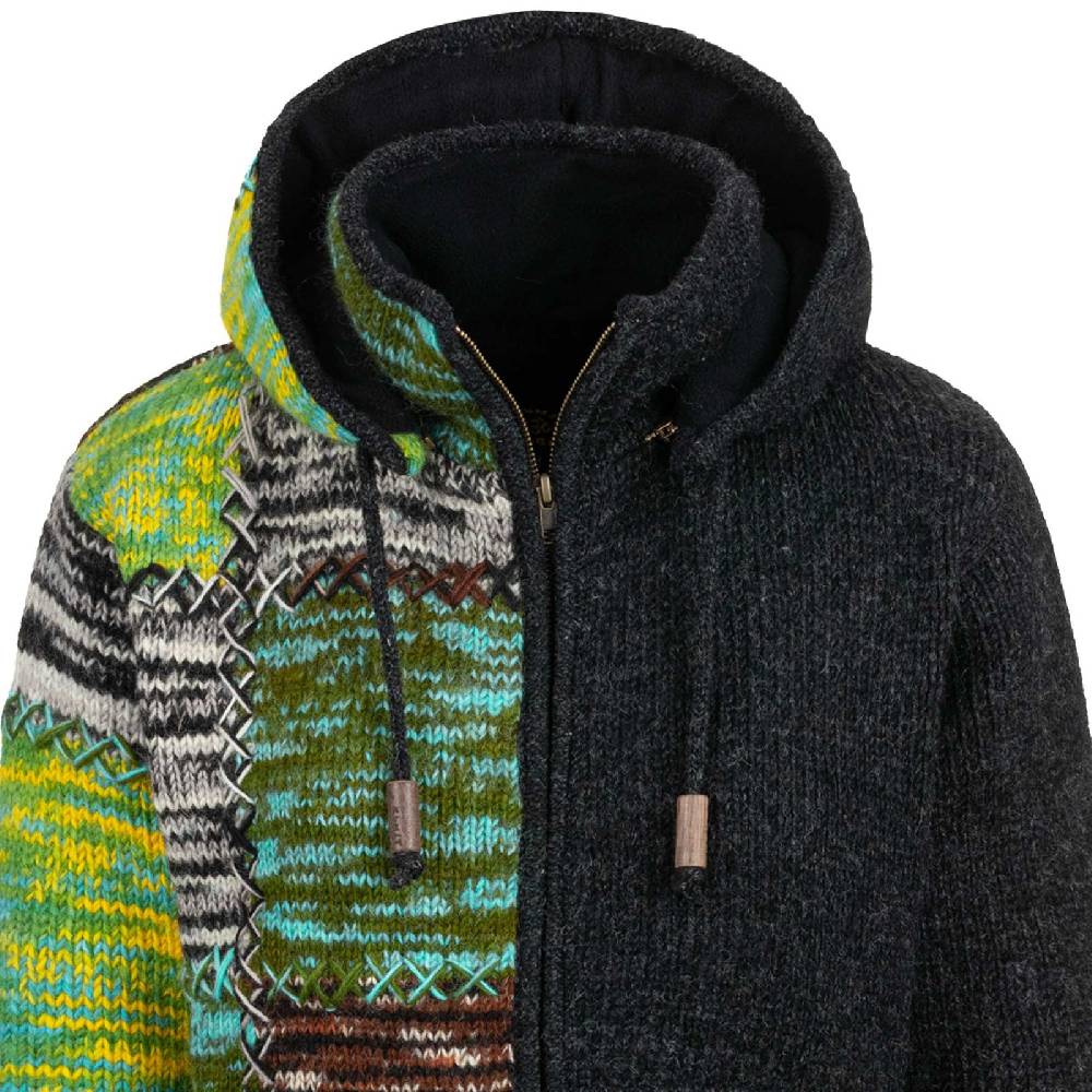 Kunst Und Magie Strickjacke Schurwolle Klassich Nordisch Wolle Jacke Winterjacke Mit Hochkragen Kapuze Ying Yang