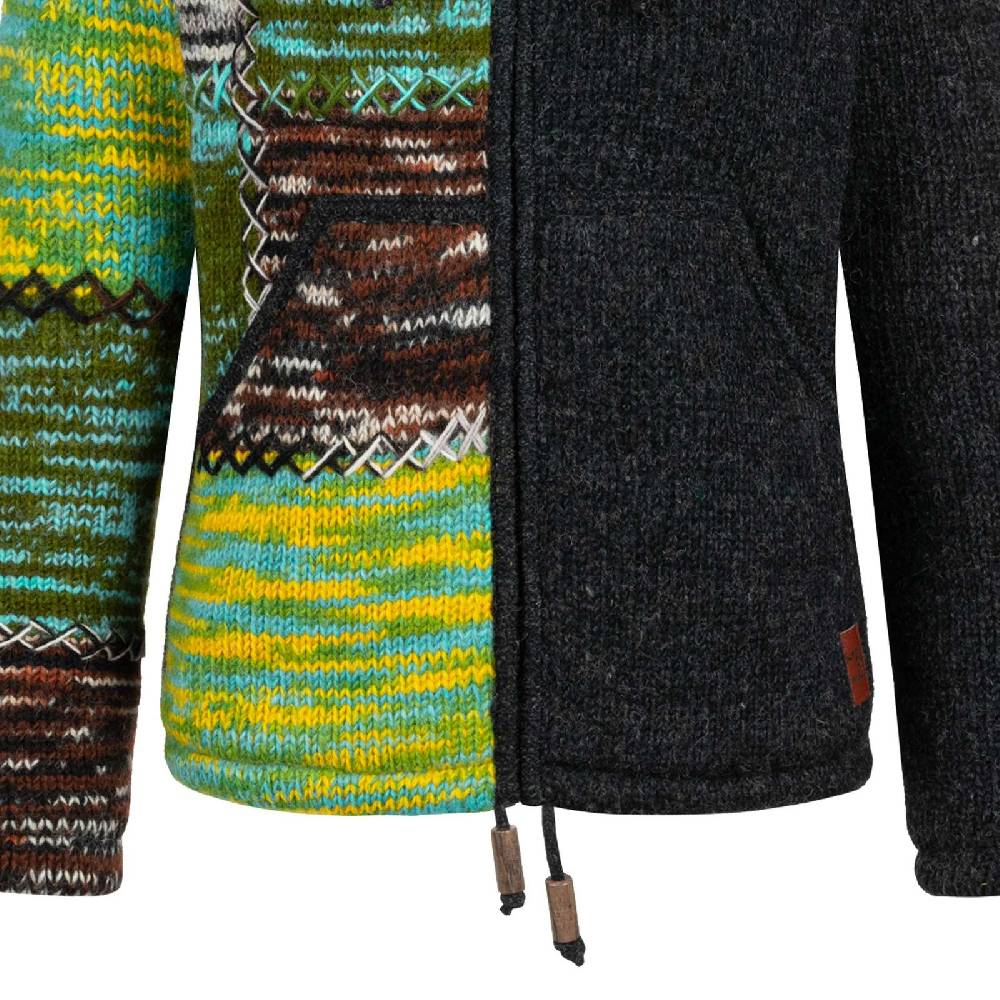 Kunst Und Magie Strickjacke Schurwolle Klassich Nordisch Wolle Jacke Winterjacke Mit Hochkragen Kapuze Ying Yang