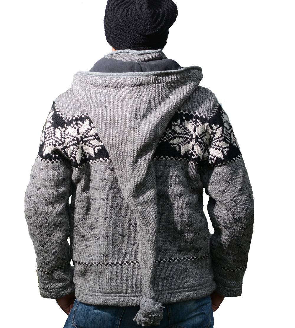 Kunst Und Magie Strickjacke Wolle Jacke Norwegermuster Mit Fleecefutter Und Abnehmbarer Langer Zipfelkapuze