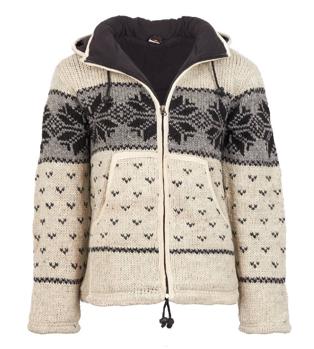 Kunst Und Magie Strickjacke Wolle Jacke Norwegermuster Mit Fleecefutter Und Abnehmbarer Langer Zipfelkapuze