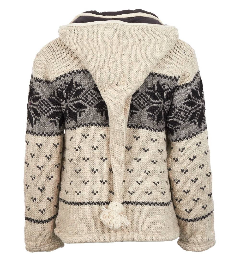 Kunst Und Magie Strickjacke Wolle Jacke Norwegermuster Mit Fleecefutter Und Abnehmbarer Langer Zipfelkapuze