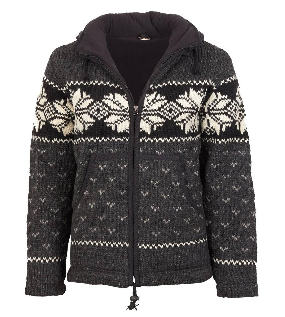 Kunst Und Magie Strickjacke Wolle Jacke Norwegermuster Mit Fleecefutter Und Abnehmbarer Langer Zipfelkapuze
