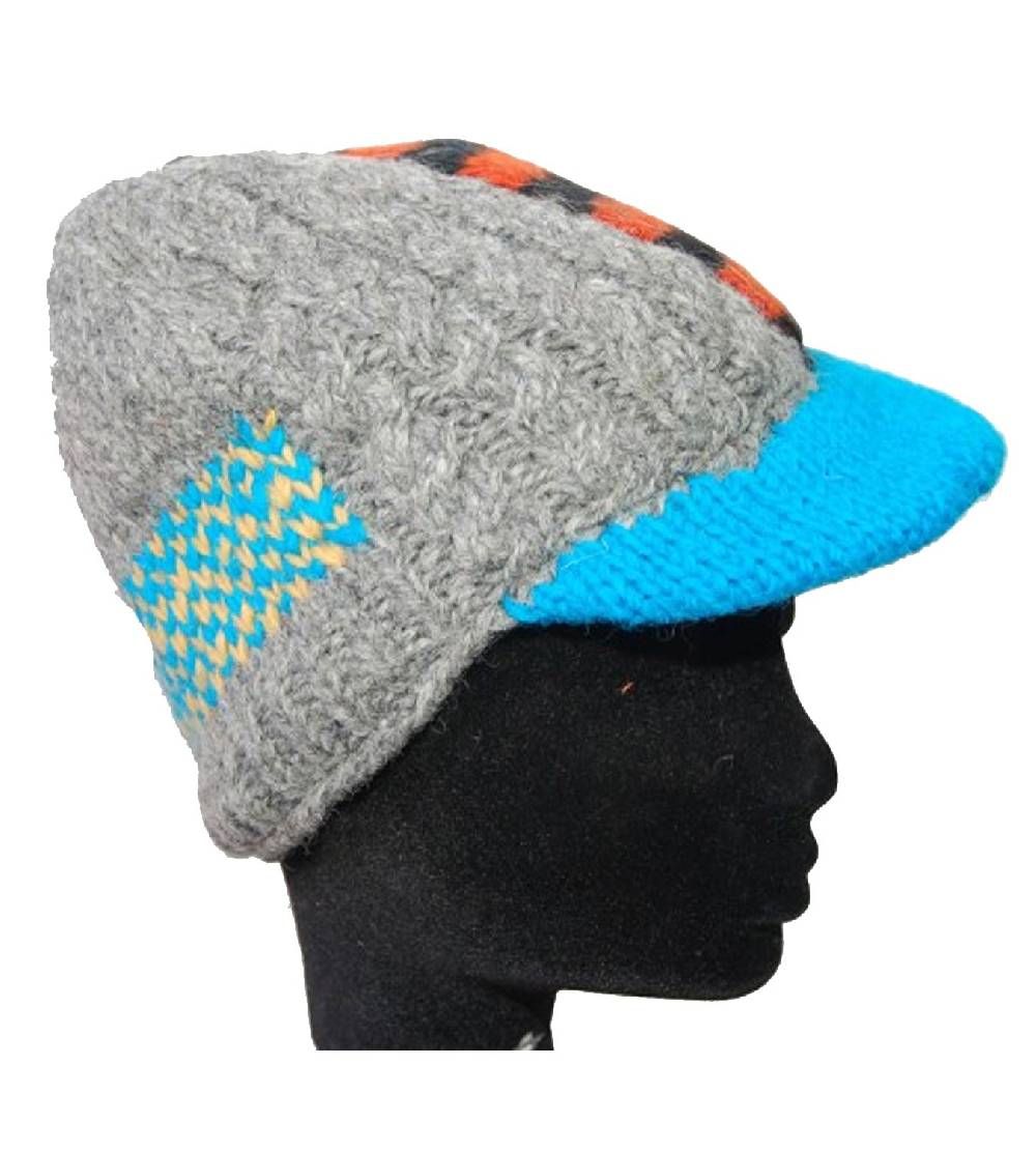 Kunst Und Magie Strickmütze Mütze aus Wolle mit Schirm - Fleecefutter Cap grau mehrfarbig