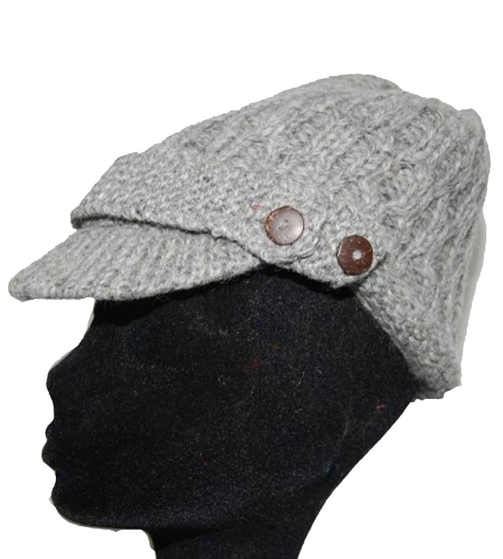 Kunst Und Magie Strickmütze Mütze aus Wolle mit Schirm - Fleecefutter Cap hellgrau