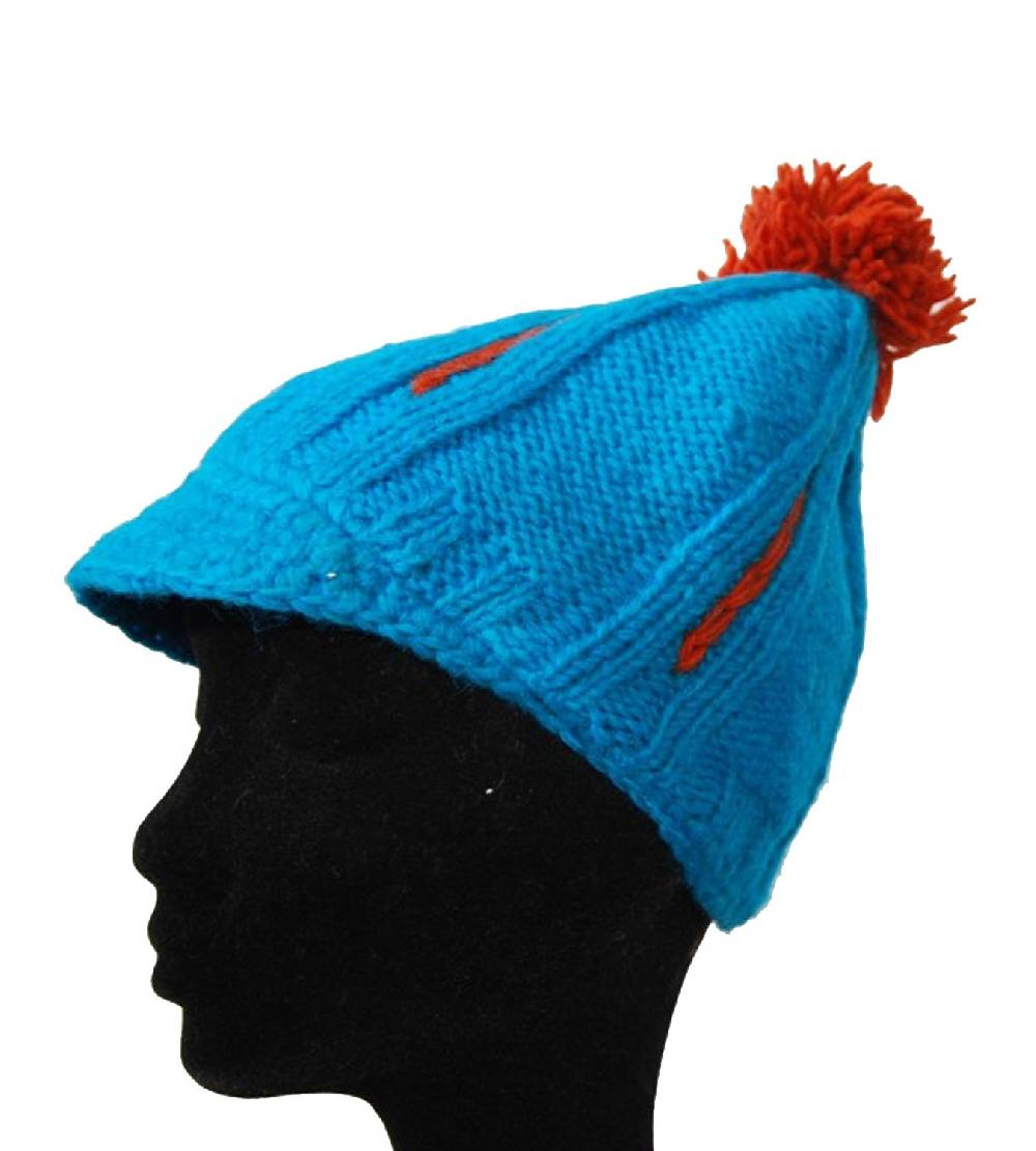 Kunst Und Magie Strickmütze Mütze aus Wolle mit Schirm - Fleecefutter Cap Blau/Rot