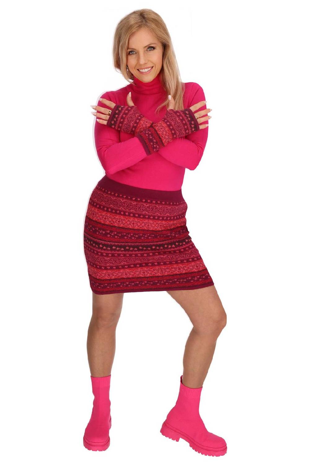 Kunst Und Magie Strickrock Knielanger Rock Aus Feinstrick Jaquard Baumwolle Boho