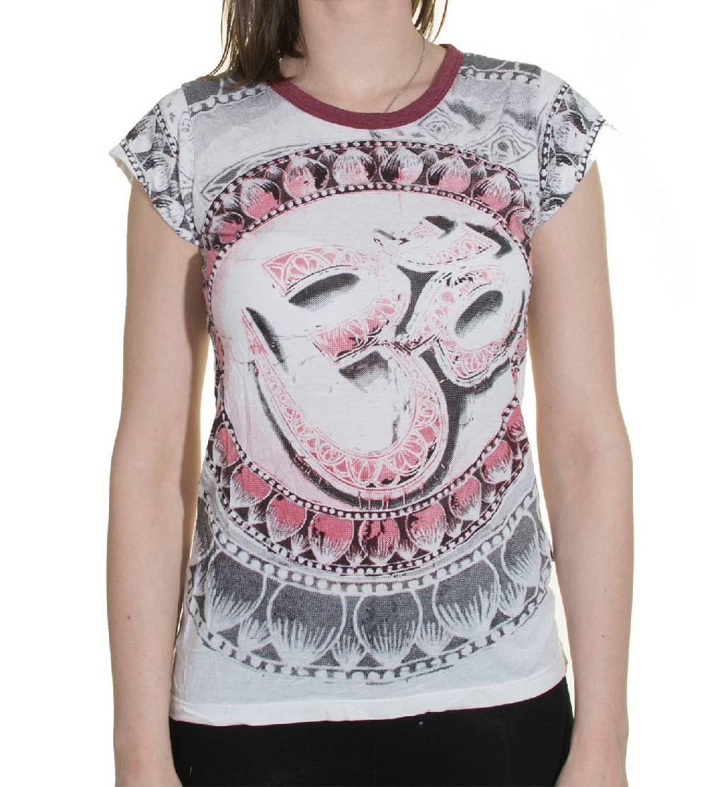 Kunst Und Magie Sure WEED Top 70er Style Goa Om Symbol Girlie T-Shirt Im Retro Look